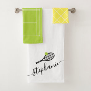 Custom Name Tennis Court Racket Monogrammed Bath Towel Set