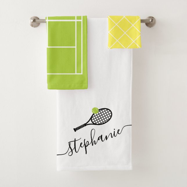 Custom Name Tennis Court Racket Monogrammed Bath Towel Set (Insitu)