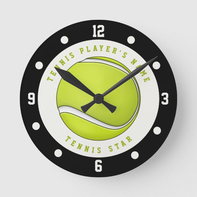 Custom Name Tennis Player Ball Round Clock (Front)