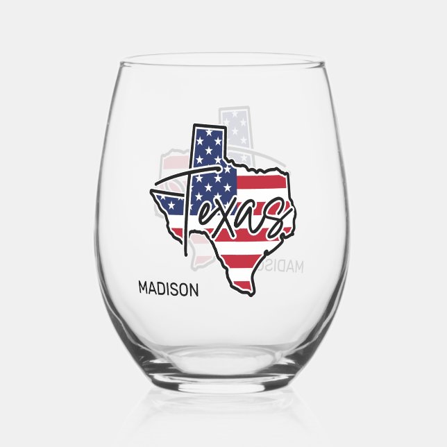 Custom Name Texas Stemless Wine Glass (Front)