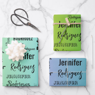 Custom Name Text Abstract Blue Green Gradient Wrapping Paper Sheets