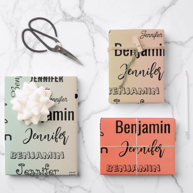 Custom Name Text Abstract Pastel Orange Gradient Wrapping Paper Sheets (Front)