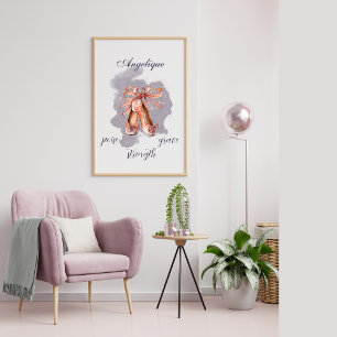 Custom Name Text Ballet Pointe Shoes Ballerina  Poster