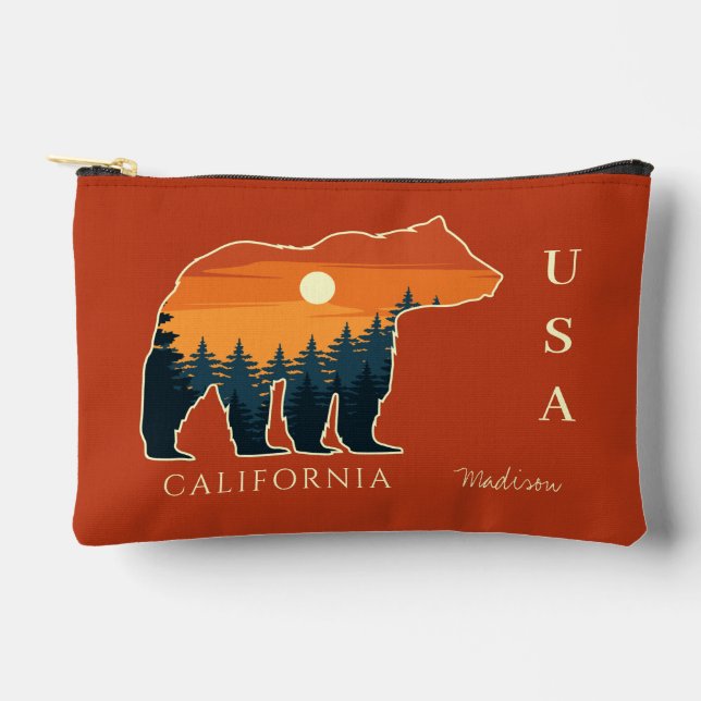 Custom name & text Bear Forest Accessory Pouch (Front)