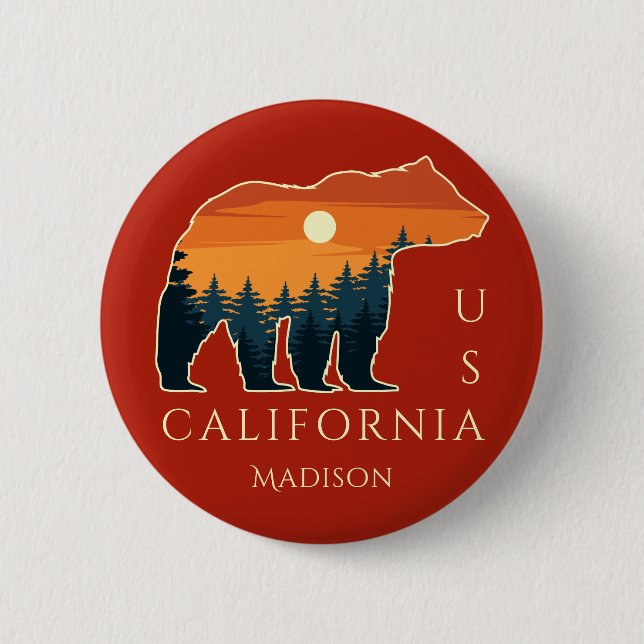 Custom name & text Bear Forest Button (Front)