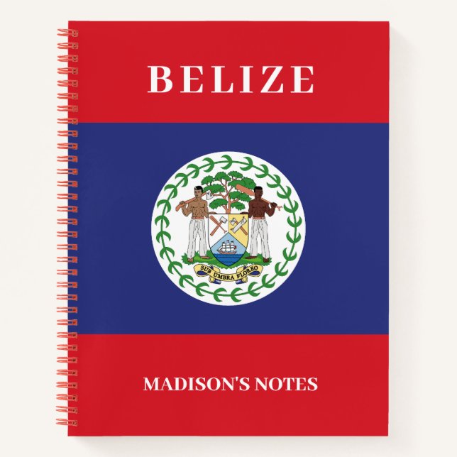 Custom Name & Text Belize Flag Notebook (Front)
