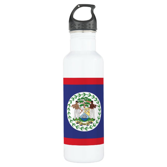Custom Name & Text Belize Flag Stainless Steel Water Bottle (Front)