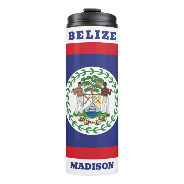 Custom Name & Text Belize Flag Thermal Tumbler (Front)