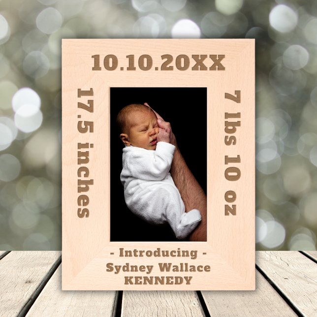 Custom Name Text Birth Announcement Newborn Baby Engraved Frames (Creator Uploaded)