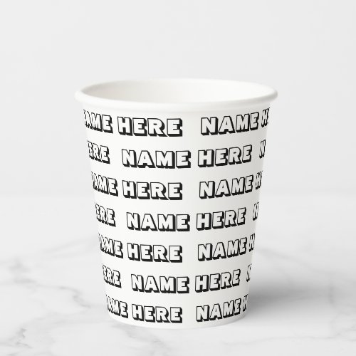 Custom name text black and white pattern birthday paper cups