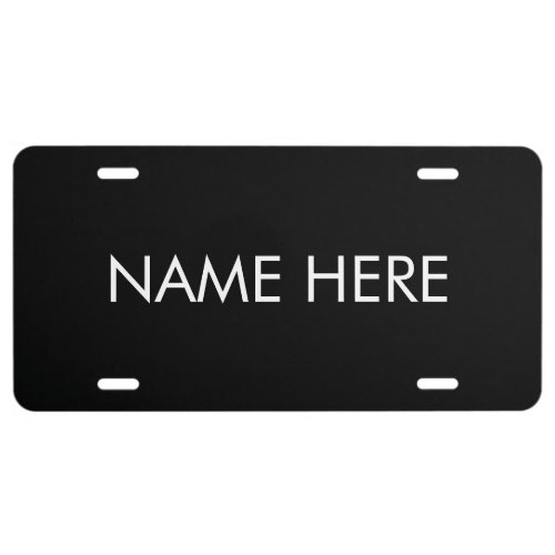 Custom name text black white elegant car license plate