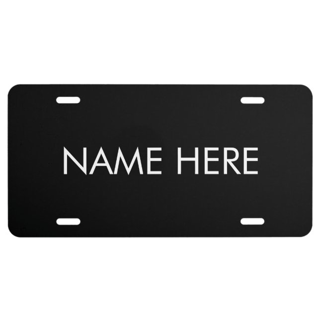 Custom name text black white elegant car license plate (Front)