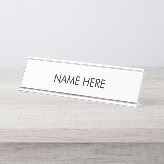 Custom name text black white elegant minimalist desk name plate (Front)