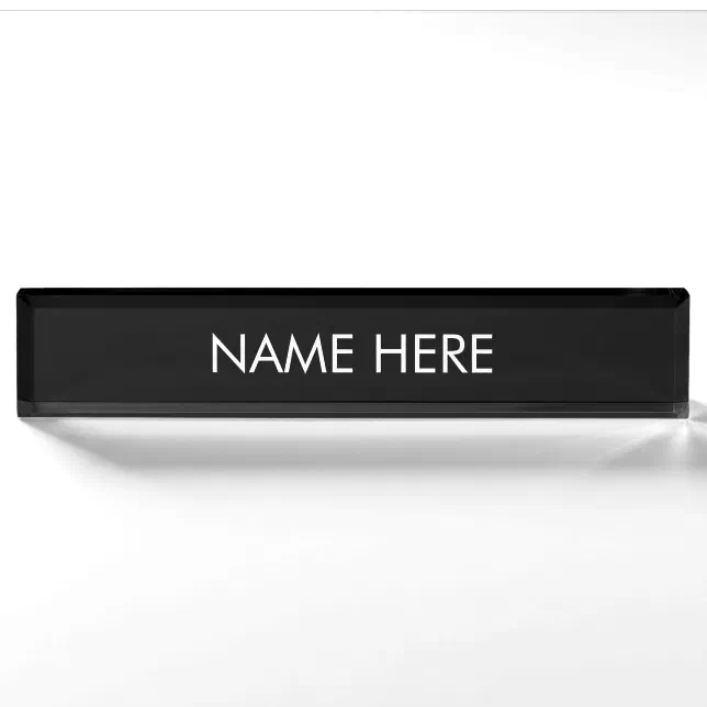 Custom name text black white elegant minimalist desk name plate | Zazzle