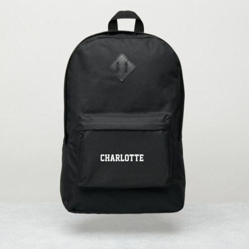 Custom name text black white sports port authority backpack
