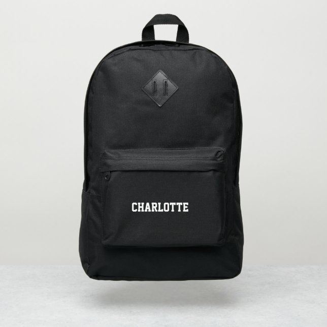 Custom name text black white sports port authority® backpack (Front)