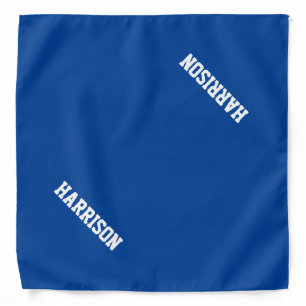 Custom name text blue white dog bandana