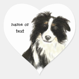 Custom Name text Border Collie Dog Pet Heart Sticker