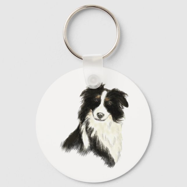 Custom Name text Border Collie Dog Pet Keychain (Front)