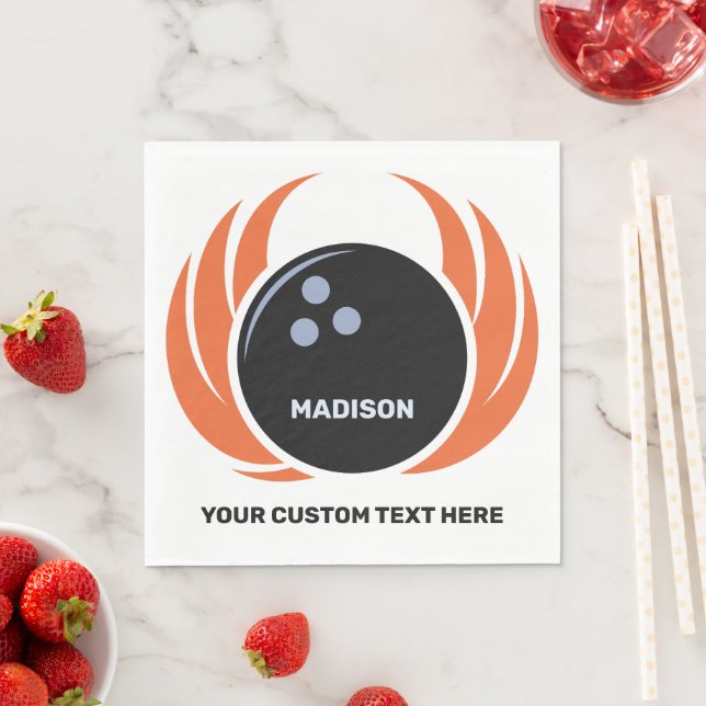Custom Name & Text Bowling Ball with Flame Napkins (Insitu)