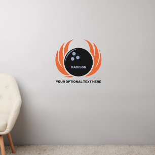 Custom Name & Text Bowling Ball with Flame Wall Decal
