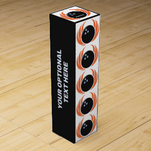Custom Name & Text Bowling Ball with Flame Wine Box