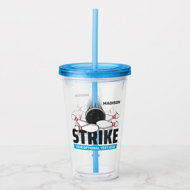Custom Name & Text Bowling Strike Acrylic Tumbler (Front)