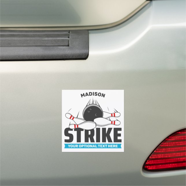 Custom Name & Text Bowling Strike Car Magnet (In Situ)