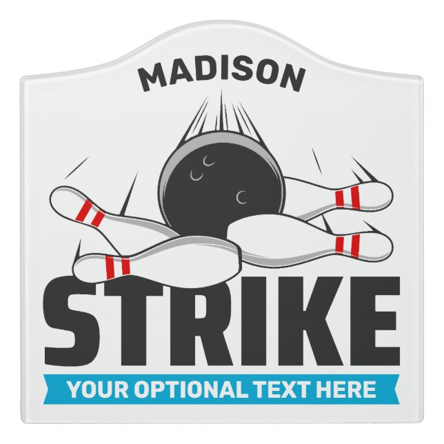 Custom Name & Text Bowling Strike Door Sign (Large Crest Front)