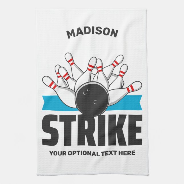 Custom Name & Text Bowling Strike Kitchen Towel (Vertical)