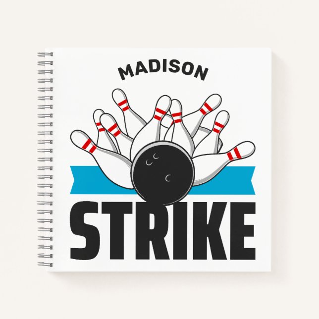 Custom Name & Text Bowling Strike Notebook (Front)