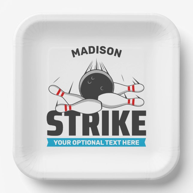 Custom Name & Text Bowling Strike Paper Plates (Front)