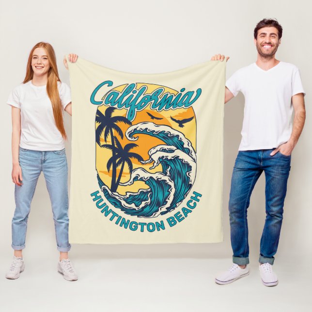 Custom Name / Text California Surfing Fleece Blanket (In Situ)