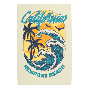 Custom Name / Text California Surfing Metal Print