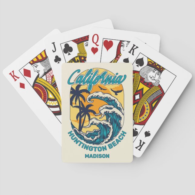 Custom Name / Text California Surfing Poker Cards (Back)