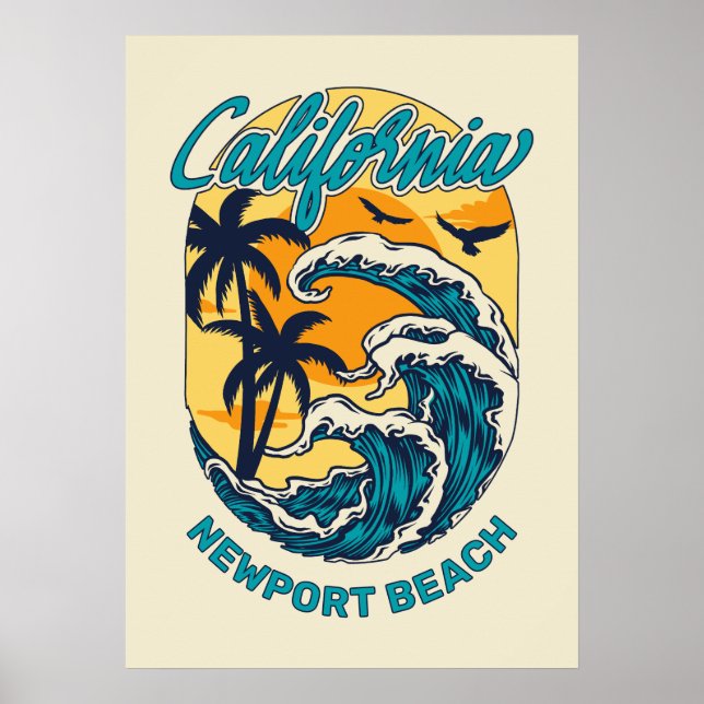 Custom Name / Text California Surfing Poster (Front)