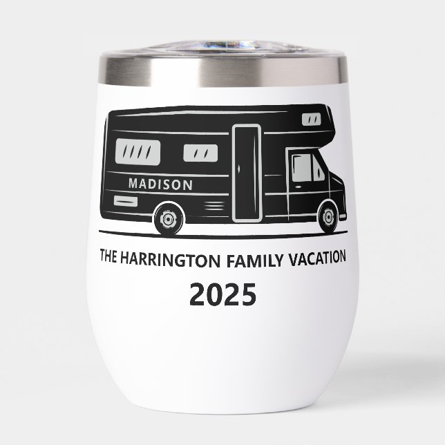 Custom name & text Camper Van Thermal Wine Tumbler (Front)