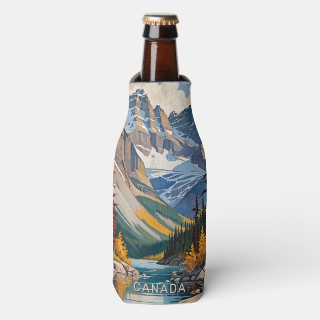 Custom Name & Text Canada Travel Poster Bottle Cooler (Bottle Front)