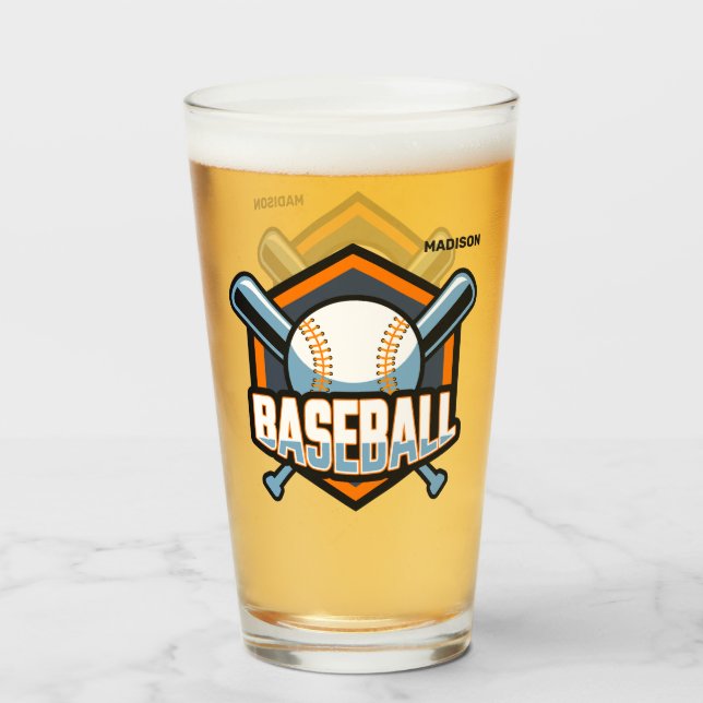 Custom Name, Text & Color Baseball Glass (Back Filled)
