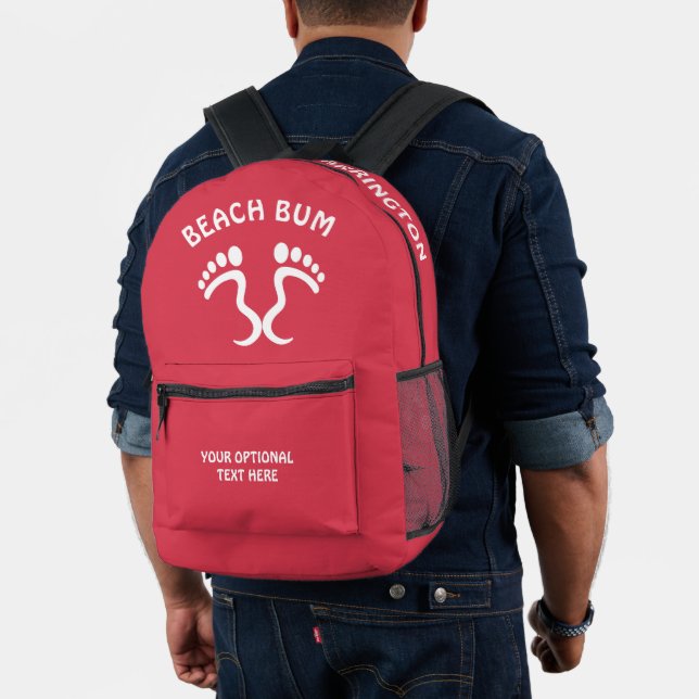Custom Name, Text & Color Beach Bum Printed Backpack (Insitu (Model))