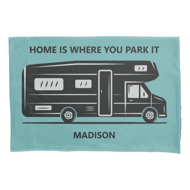 Custom name, text & color Camper Van Pillow Case (Front)