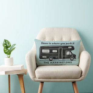 Custom name, text & color Camper Van poster Lumbar Pillow