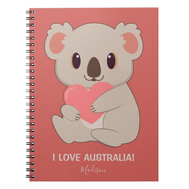 Custom Name, Text  & Color Love Koala Notebook (Front)