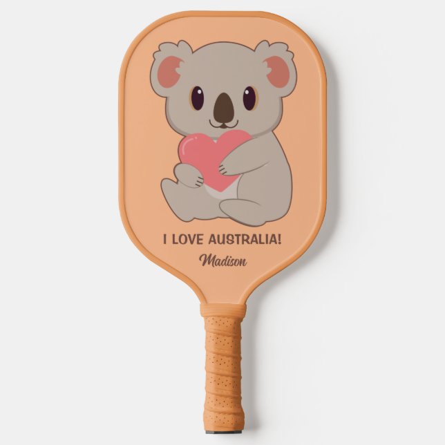 Custom Name, Text & Color Love Koala Pickleball Paddle (Front)