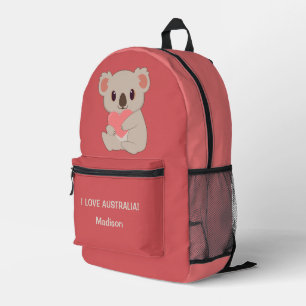 Custom Name, Text & Color Love Koala Printed Backpack
