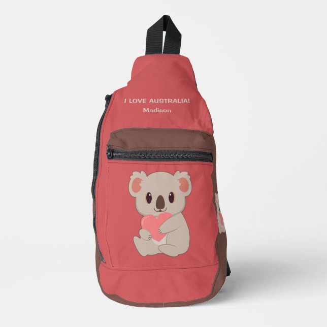 Custom Name, Text  & Color Love Koala Sling Bag (Front)