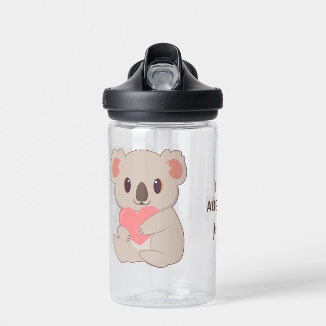 Custom Name, Text & Color Love Koala Water Bottle (Front)