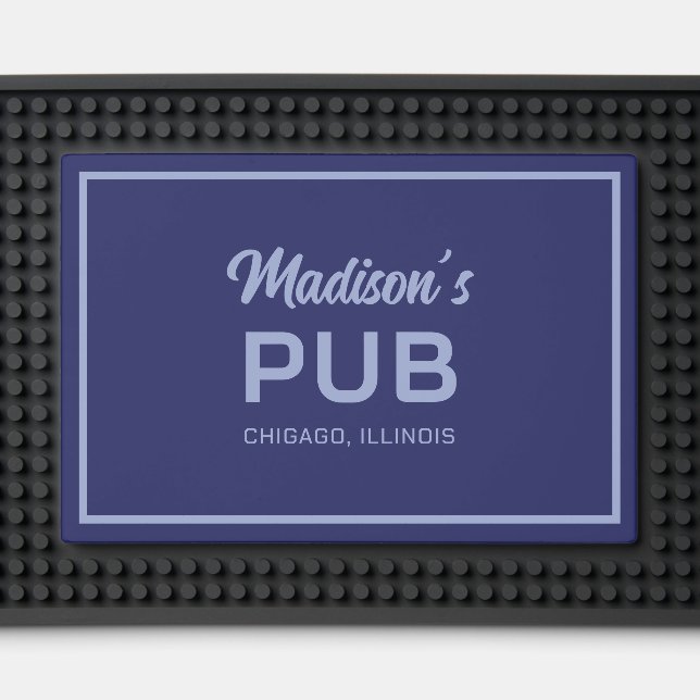 Custom Name, Text & Color Minimalist Bar Mat (Front (Close Up))