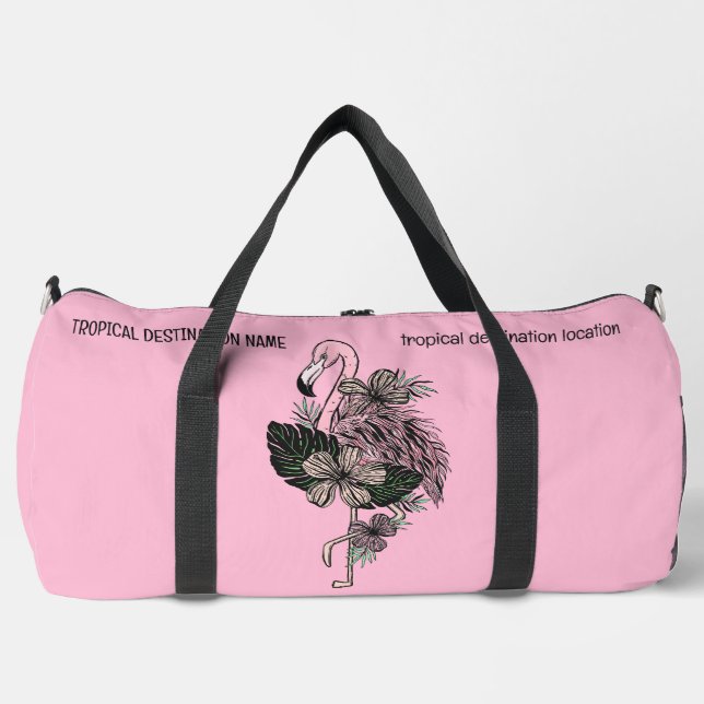 Custom Name, Text & Color Pink Flamingo Duffle Bag (Front)
