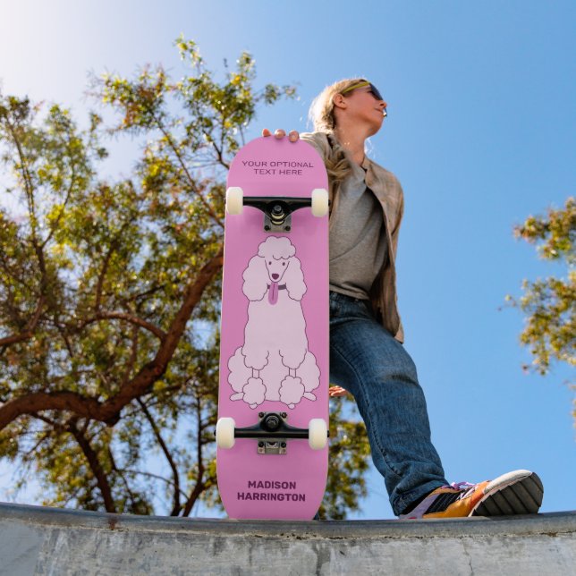 Custom Name, Text & Color Pink Poodle Skateboard (Outdoor 1)